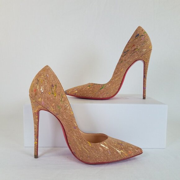Christian Louboutin So Kate 120 Cork Multicolor Foil Heels SIZE 36.5 Dust Bag - Picture 4 of 16